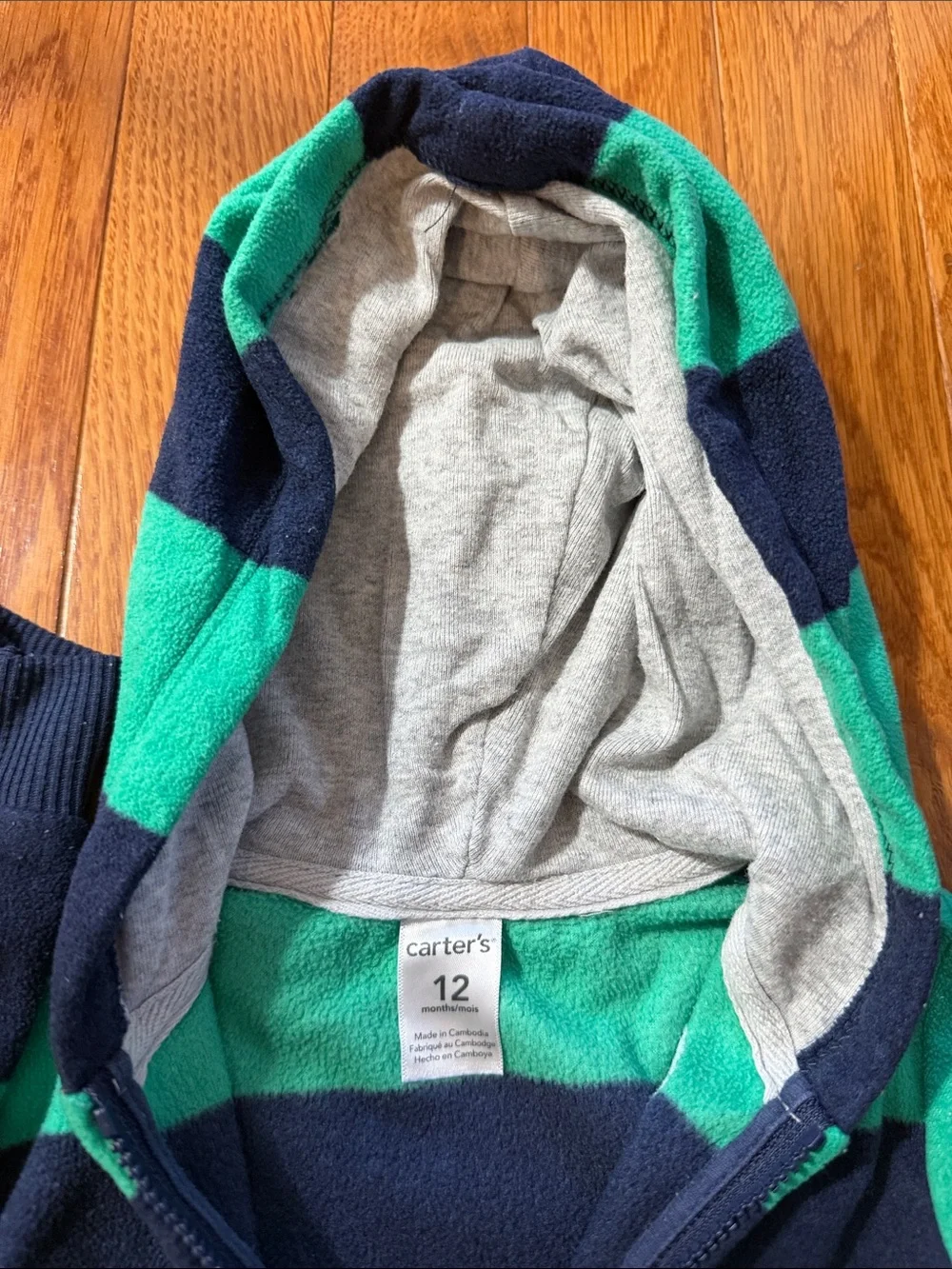 12M- Carter's Hooded Zip Sweater - Teal & Navy Stripes
